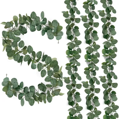 Immagine prodotto di Ghirlande di eucalipto artificiale, confezione da 4, lunghezza 1,8 metri, colore verde scuro