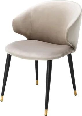Produktbild von Casa Padrino Luxus Esszimmerstuhl mit Armlehnen Beige / Schwarz / Gold 57 x 66 x H. 83 cm - Esszimmermöbel