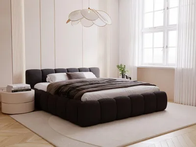Produktbild von GrainGold Polsterbett Cloud Low 160x200 cm - Bett 160x200, Polsterbett mit Lattenrost und Bettkasten - Bett mit Bouclé-Stoff - Schwarz