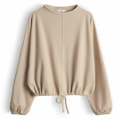 Produktbild von Opus Damen Sweatshirt Beige, langärmelig mit Rundhalsausschnitt und Kordelzugsaum