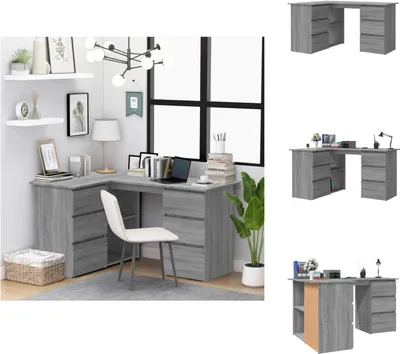 Image de vidaXL Bureau d'angle Gris Sonoma 145x100x76 cm Bois composite - Bureaux