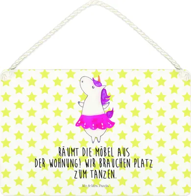 Produktbild von Mr. & Mrs. Panda Schild Einhorn Ballerina DIN A4 - Weiß - Geschenk, Unicorn, wandtafel, Türschild, Dekobrett, holzbild, Wohnung, Geburtstag, Wandbild Holz, Lebensfreude