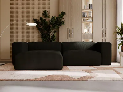 Produktbild von GrainGold Ecksofa L-Form Landi Links - Moderne Cord Ecksofa, Wohnzimmer Sofa - Eckcouch Schwarz (Lincoln 100)