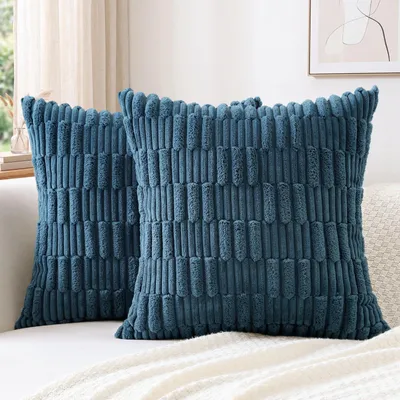 2 Cord-Kissenbezüge 45x45 cm, kariert, Boho-Streifen, Dekokissen