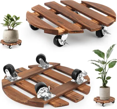 Produktbild von 2 Stück Pflanzroller, 30 cm, runde Rollunterlage, für Pflanzen, Pflanzroller, für den Außenbereich, wetterbeständig, Untersetzer für Blumentöpfe mit Rollen