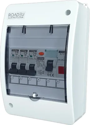 Produktbild von RoadEu - Leitungsschutzschalter - Komplett mit Leuchtmelder Signalleuchte LED - Fi Schutzschalter 40A - 16A Sicherungsautomat und 10A "C"