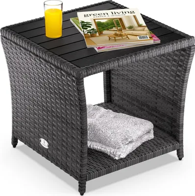 Image de Casaria Table d'appoint en polyrotin Gris plateau de table en WPC 45x45x40cm table jardin balcon réglable en hauteur