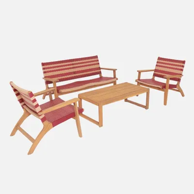 Produktbild von sweeek - Gartenmöbelset aus Akazienholz und Geflecht für 4 Personen - Teak