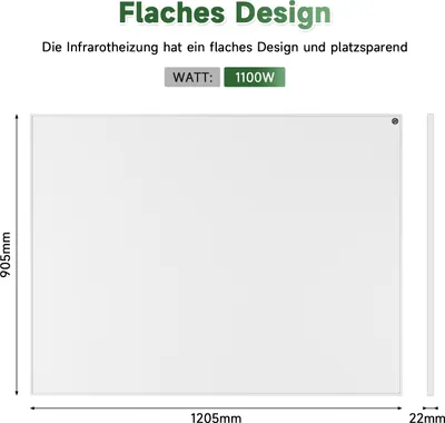 Obrázek produktu pro SONNI infrazářič 1100W bílé infrazářiče 1205x905mm radiátor elektrický infračervený topný panel nástěnný radiátor termostat 5-vrstvý topný panel