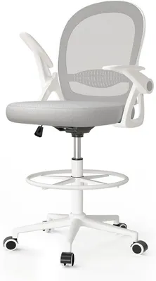 Imagen del producto de Silla de oficina ergonómica con reposapiés ajustable, color gris