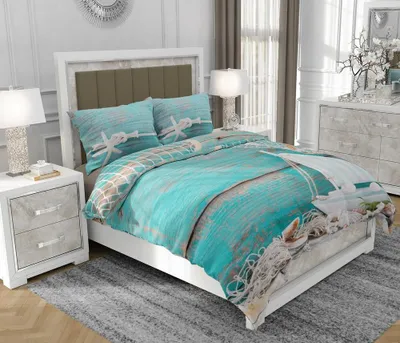Produktbild von Bettwäsche 140x200 cm + 2x70x80 cm, 3-teilig, 100% Baumwolle, Satin, Reißverschluss, Meer, Türkis - SOVIO | So.0078