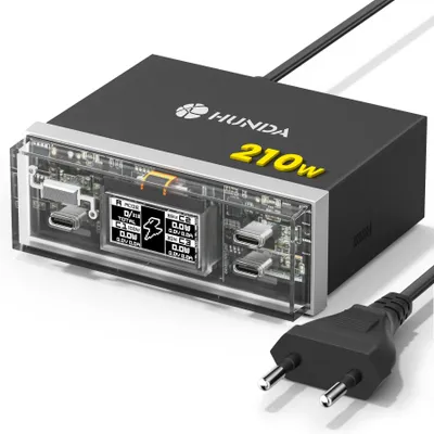 Produktbild von 210W GaN USB-C Ladegerät 4-Port Schnellladegerät 3×USB-C & USB-A PD3.0 QC4.0 PPS Desktop Ladestation EU-Stecker für Laptop Smartphone Tablet