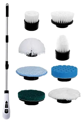 Produktbild von Reinigungsbürste für Duschfliesen | 9-in-1 Scheuerbürste mit rutschfestem Zubehör, Schaber und Staubentferner für Küche, Bad, Wand und Spüle