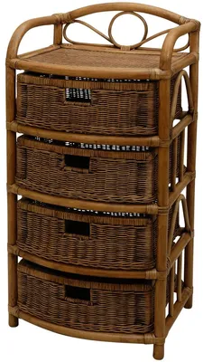 Produktbild von KRINES HOME Regal aus echtem Rattan Farbe Vintage Braun, Rattan-Kommode / Badregal mit Schubladen aus Naturmaterial (4 Schübe)