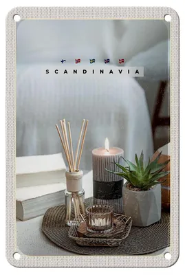 Produktbild von Blechschild Reise 12x18cm Skandinavien Kerze Vase Tischdecke Schild