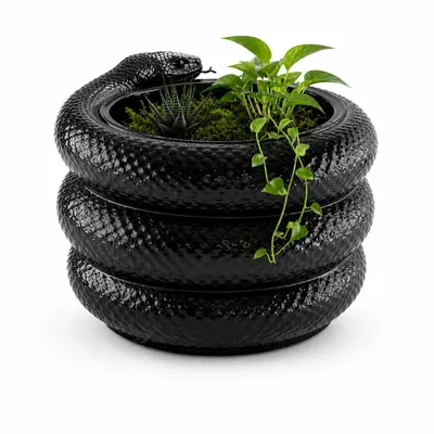 Produktbild von Schlangen Vase Modern | Designer Pflanzgefäß in Schwarz & Weiß | Moderne Wohnzimmer Deko M & XL