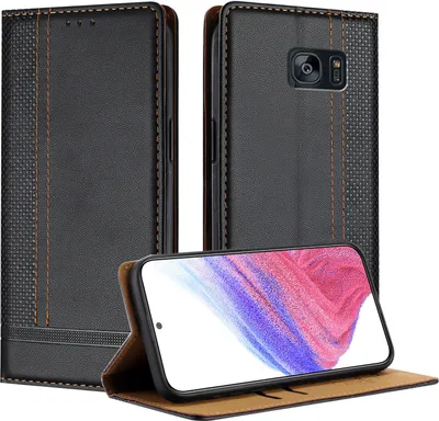 Produktbild von Handyhülle für Samsung Galaxy S7 Edge Leder Flip Klappbare Schutzhülle mit Standfunktion Schwarz
