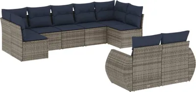 Image de vidaXL Ensemble de 9 canapés de jardin avec coussins, gris, polyrattan