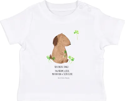 Produktbild von Mr. & Mrs. Panda Babyshirt Hund Kleeblatt 12. - 18. Monat - Weiß - Geschenk, Baby Baumwollshirt, , Motivation, Gratis, T-Shirt, Kleinkind Shirt, Organic, Sprüche