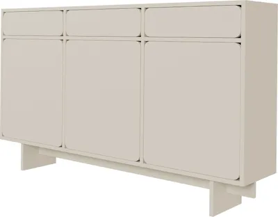 A 3-door sideboard with 3 drawers, presented in a neutral beige color against a white background.