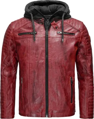 Produktbild von Red Bridge Herren Kunst- Lederjacke Kunstleder Bikerjacke mit Sweat- Kapuze Two in One Dirtyrot S