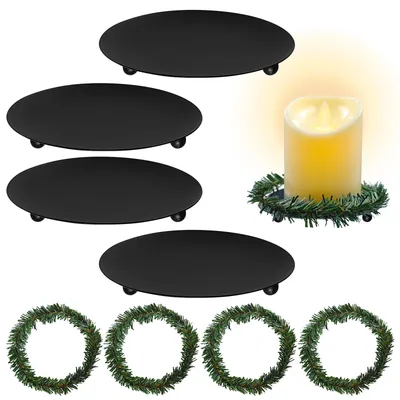 Kerzenhalter-Set, 4 Stück, schwarz, Metall, rund, für LED- und Wachskerzen