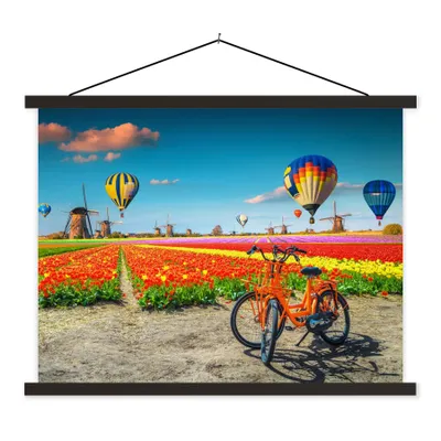 Produktbild von MuchoWow® Textilposter Heißluftballon - Orange - Tulpen 60x45 cm mit schwarzem Rahmen - Poster Schlafzimmer