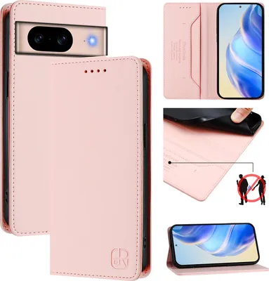 Produktbild von Lederhülle für Google Pixel 8A Hülle Flip Brieftasche Kartenfächern Ständer Schutzhülle Pink