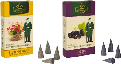 Produktbild von Crottendorfer Räucherkerzen 2er Set Frühling: Cassis / Blütenbouquet - Inhalt jeweils 24 Stück, Größe M (Standard)