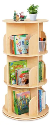 Image de Étagère tournante pour livres, 3 niveaux, rotation à 360°, design étroit, en bois , hauteur 97 cm