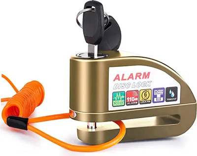 Produktbild von VINZ Elbroes Bremsscheibenschloss | Bremsscheiben Alarmschloss Locker Schloß Motorradschloss Rollerschloss | Alarm 110db Laute Sirene | ø6mm | Bronze
