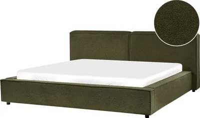 Zdjęcie produktu dla BELIANI Łóżko ze stelażem zielone tapicerowane boucle 180 x 200 cm z grubym wezgłowiem klasyczny design