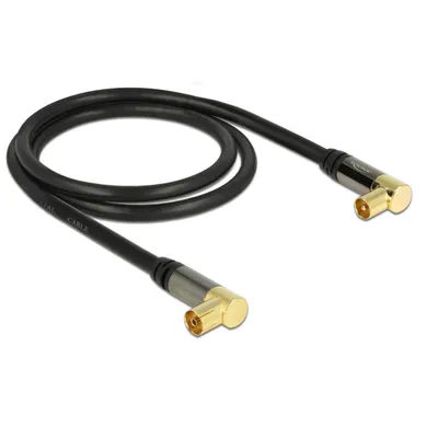Produktbild von Delock Antennenkabel IEC Stecker gewinkelt > IEC Buchse gewinkelt RG-6/U 1 m schwarz