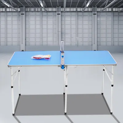 Imagen del producto de Mesa de tenis de mesa plegable, color azul, dimensiones 152x76x76 cm, apta para interior y exterior. Set de mesa de ping pong