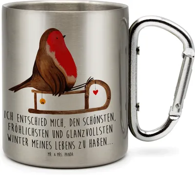 Produktbild von Mr. & Mrs. Panda Teetasse Rotkehlchen Schlitten - Transparent - Geschenk, Thermobecher, Vogel, Weihnachten, Isolierbecher, thermotasse, Trinkbecher Edelstahl
