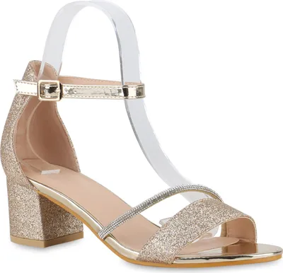 Produktbild von VAN HILL Damen Klassische Sandaletten Metallic Party Strass Glitzer Schuhe 840010, Farbe: Gold, Größe: 36