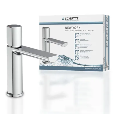 Produktbild von SCHÜTTE Waschtischarmatur NEW YORK, Wasserhahn Bad mit Pop Up Abflussstopfen in Chrom