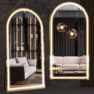Productafbeelding van Volledige spiegel met LED-verlichting, gebogen, 180x80 cm, dimbaar, 3 kleurmodi, aluminiumlegering, wit