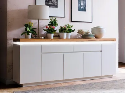 Produktbild von Sideboard Anrichte Highboard Mehrzeckschrank Kommode Weiß mit LED "Lisa III"