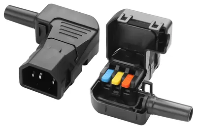 Produktbild von Schnellverbinder ohne Lötverbindung – Set mit 2 Stück – 90 Grad – C14-Stecker – 250 V / 10 A