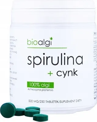Obrázek produktu pro Přírodní doplněk stravy se spirulinou, zinkem a vitaminem B12 - 250 tablet Spirulina + zinek Bioalgae 250 tablet
