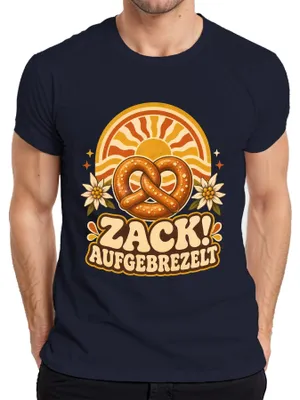 Productafbeelding van Zack! Opdruk met "Brezel", "Edelweiß", "Bayern", traditioneel kledingstuk, heren T-shirt, marineblauw, XXL