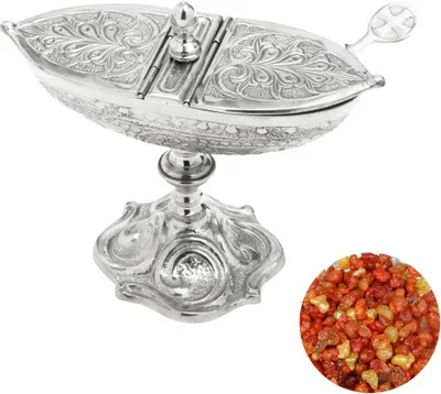 Produktbild von 3tlg Set Weihrauchschiffchen Silber mit Löffel 100g Salomo Weihrauchmischung