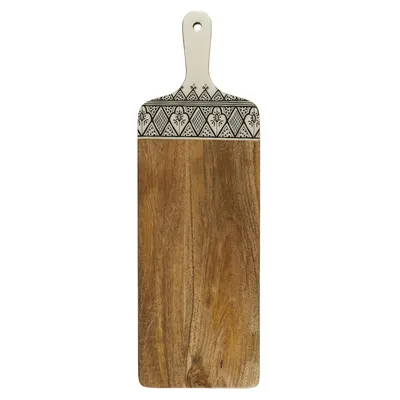 Zdjęcie produktu dla Drewniana deska do serwowania - 58 cm - Deska do krojenia z drewna mango z uchwytem i wzorem boho - Stylowe akcesorium kuchenne - Brązowy