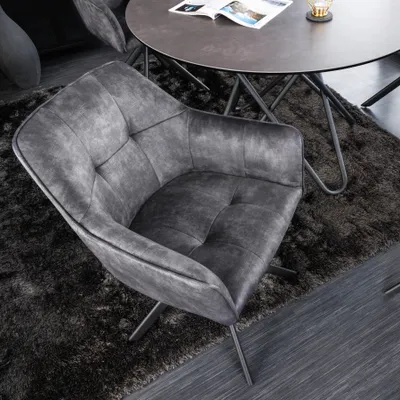 Produktbild von riess-ambiente Design Stuhl LOFT dunkelgrau Samt drehbar Metallgestell schwarz mit Armlehne Esszimmerstuhl Konferenzstuhl