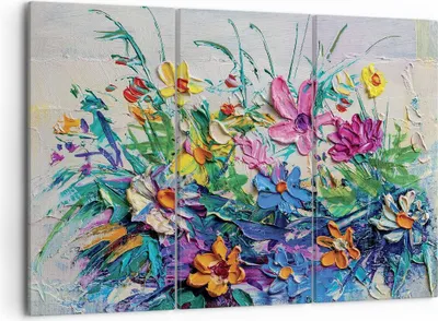 Produktbild von Bild auf Leinwand - Leinwandbild - 3 Teile - Blumen die Farben pastos - 105x70cm - Wand Bild - Wanddeko - Wandbilder - Leinwanddruck - Bilder - Wanddekoration - Leinwand bilder - CE105x70-4521