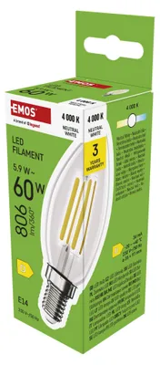 LED žárovka Filament svíčka / E14 / 5,9 W (60 W) / 806 lm / neutrální bílá