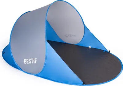 Produktbild von Strandmuschel Pop Up Wurfzelt Strandzelt Tragetasche Sonnenschutz Windschutz 190x86x120cm (Blau-Grau)