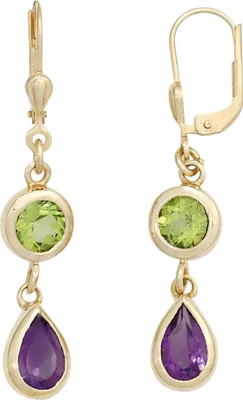 Produktbild von JOBO Boutons 585 Gold Gelbgold 2 Amethyste 2 Peridote grün Ohrringe Ohrhänger