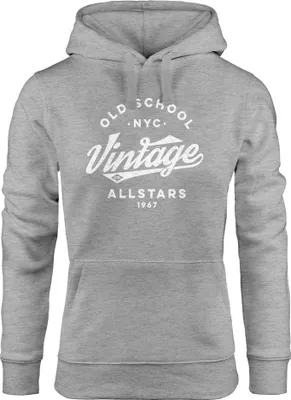 Produktbild von Hoodie Damen College Style Schriftzug Oldschool Vintage Allstars Kapuzen-Pullover Fashion Streetstyle Neverless® grau L
